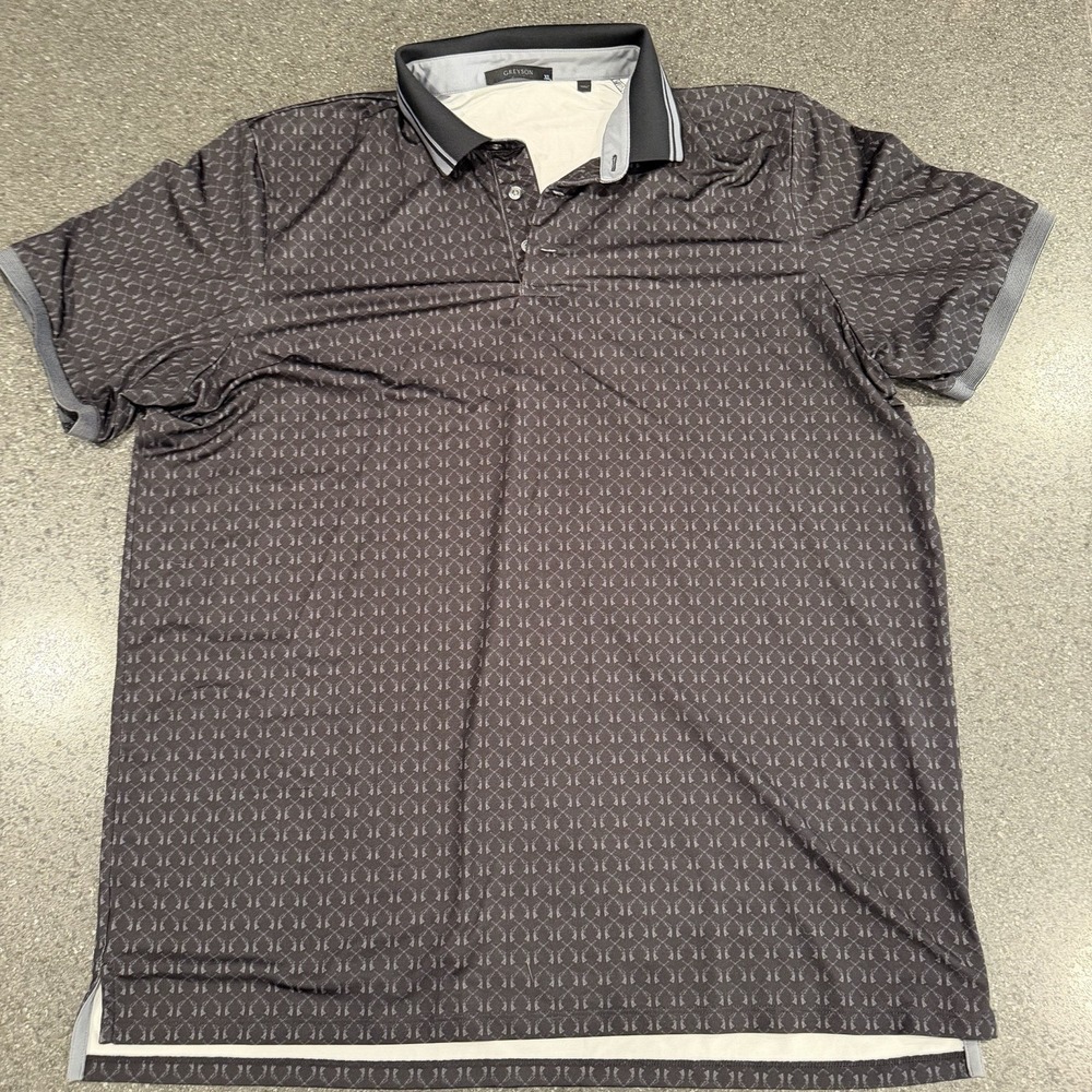 Greyson‎ Shirt Mens XL Revolver Pistols Crossed AOP Polo Golf Shirt Black/Gray